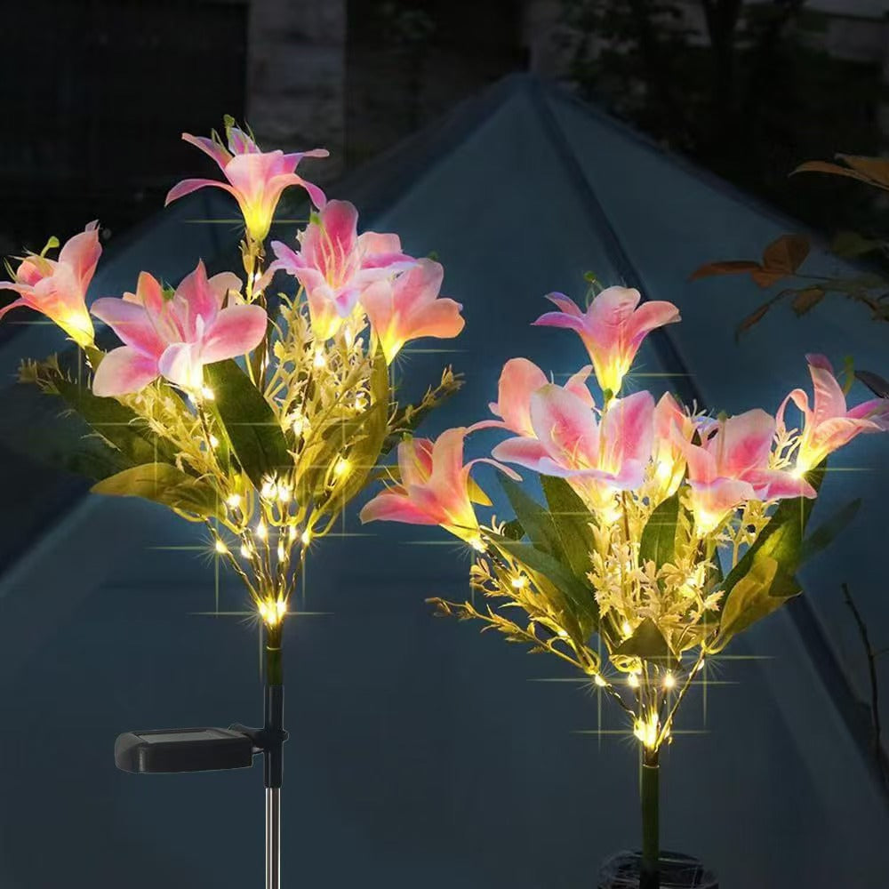 Outdoor Solar LED Glowing Lily Bouquet Plug Lights | Thrascher