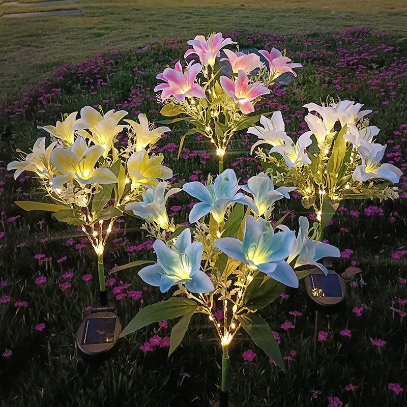 Outdoor Solar LED Glowing Lily Bouquet Plug Lights | Thrascher