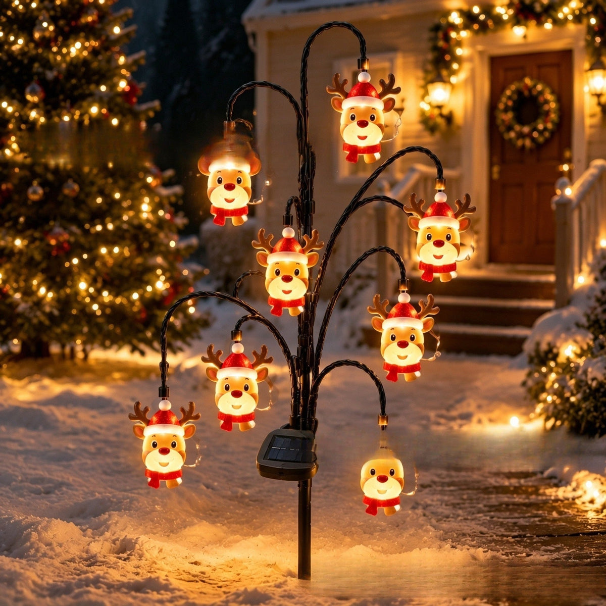 Outdoor Solar-Powered Reindeer LED String Light Garland | Thrascher
