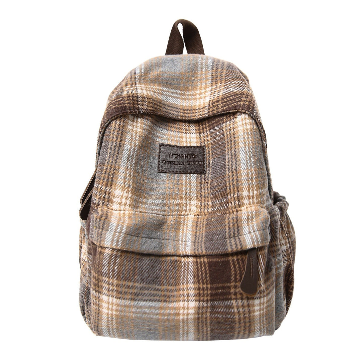 Plaid School Backpack with Padded Shoulder Straps and Leather-Like Accents, view 3