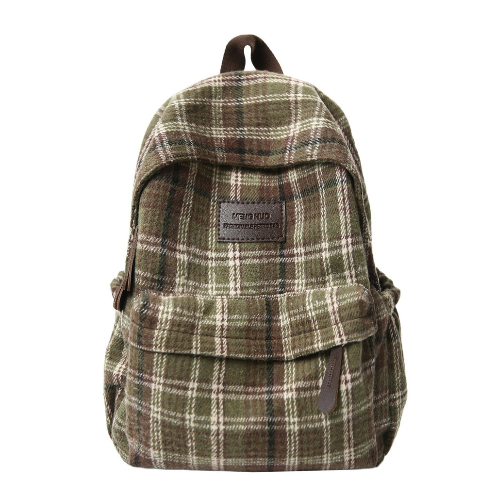Plaid School Backpack with Padded Shoulder Straps and Leather-Like Accents, view 4