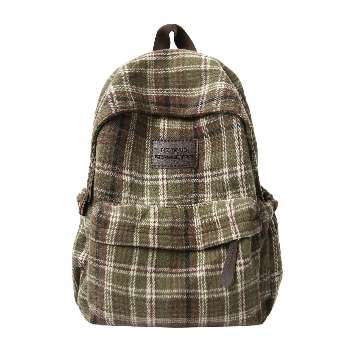 Plaid School Backpack with Padded Shoulder Straps and Leather-Like Accents, view 4