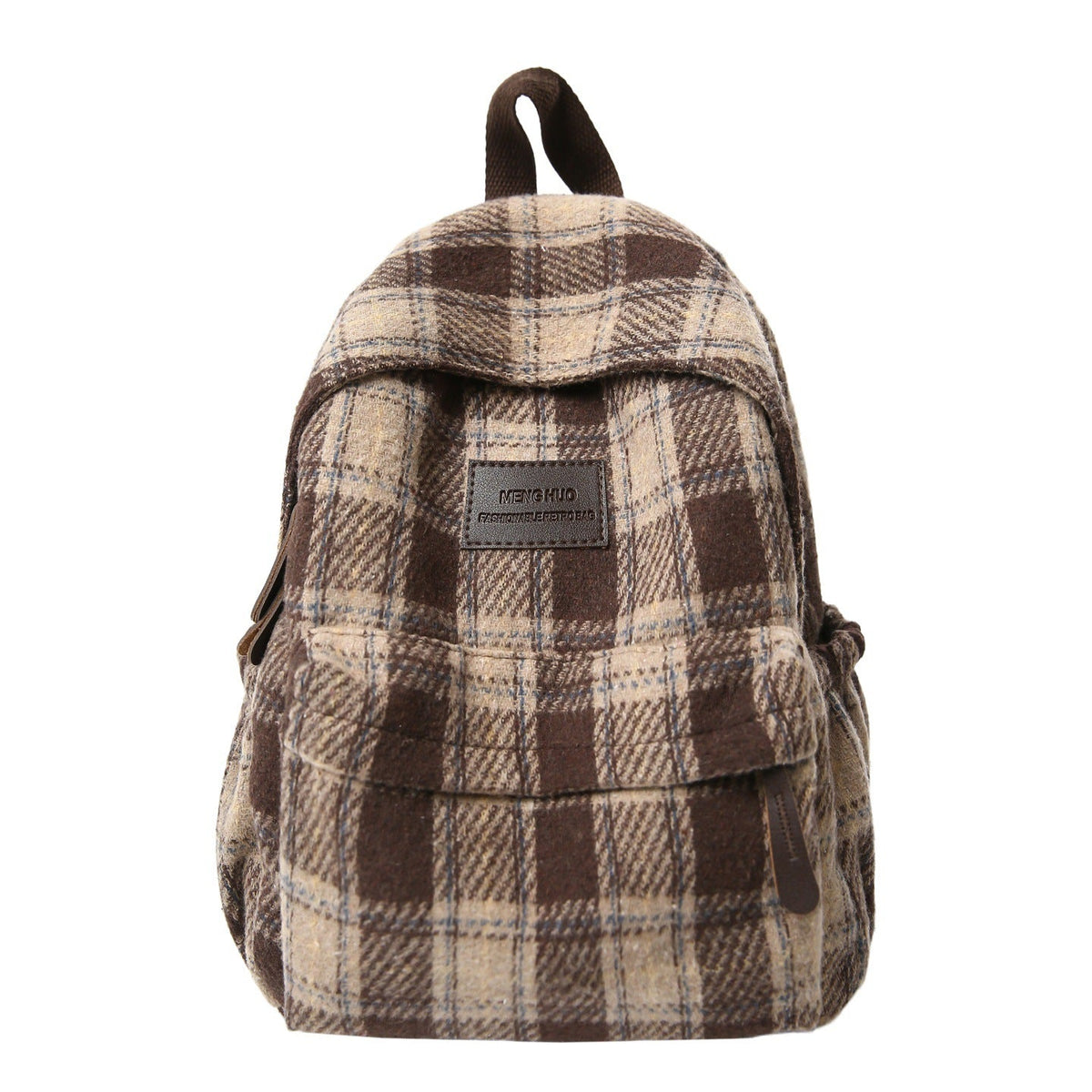 Plaid School Backpack with Padded Shoulder Straps and Leather-Like Accents, view 5