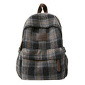 Plaid School Backpack with Padded Shoulder Straps and Leather-Like Accents