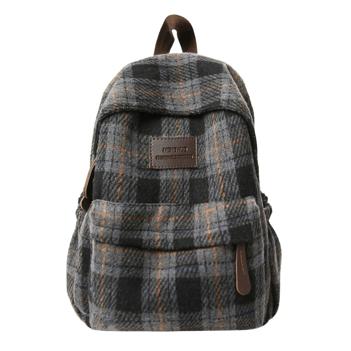 Plaid School Backpack with Padded Shoulder Straps and Leather-Like Accents