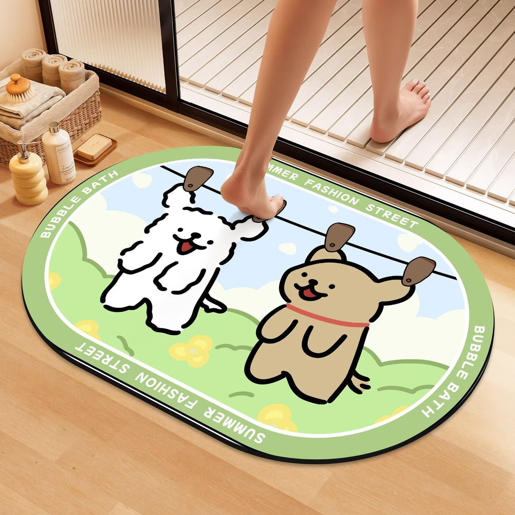 Playful Cartoon Dog Bath Mat | Thrascher