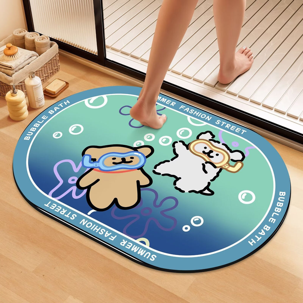 Playful Cartoon Dog Bath Mat | Thrascher