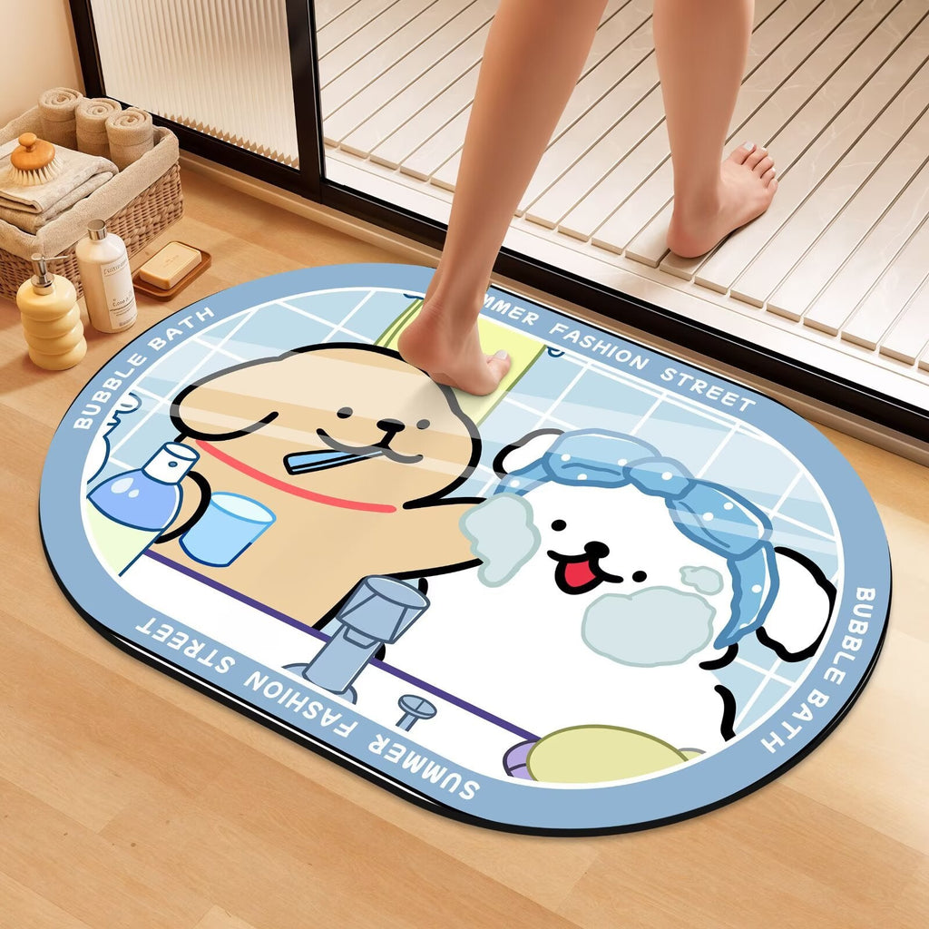 Playful Cartoon Dog Bath Mat | Thrascher