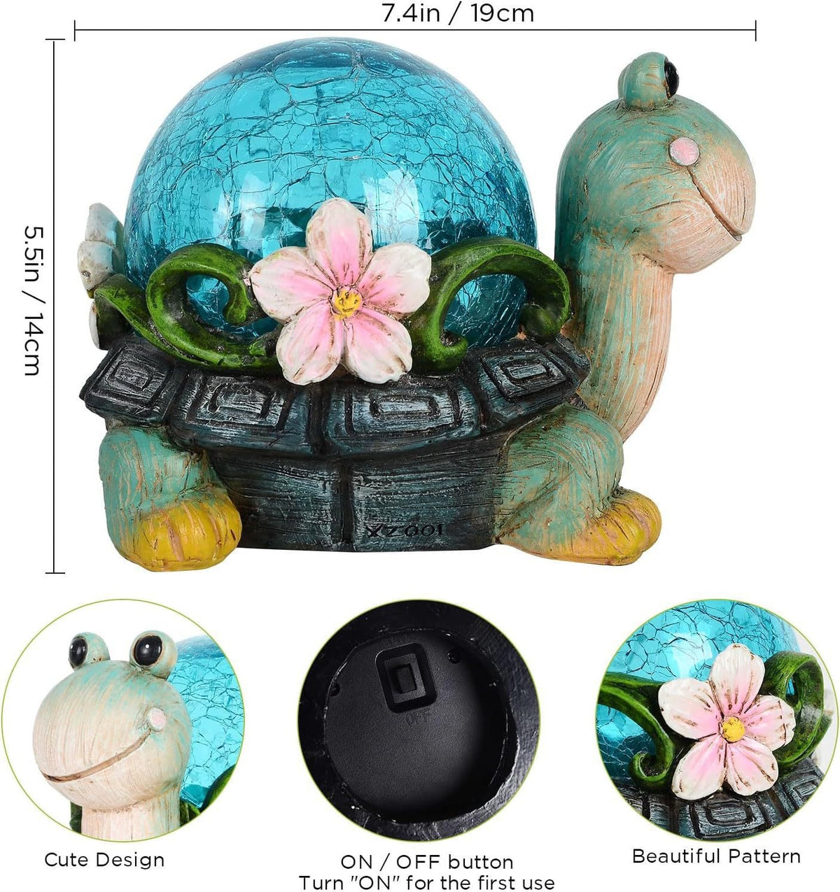 Playful Solar-Powered LED Garden Statue Frog on Turtle Resin Ornament | Thrascher