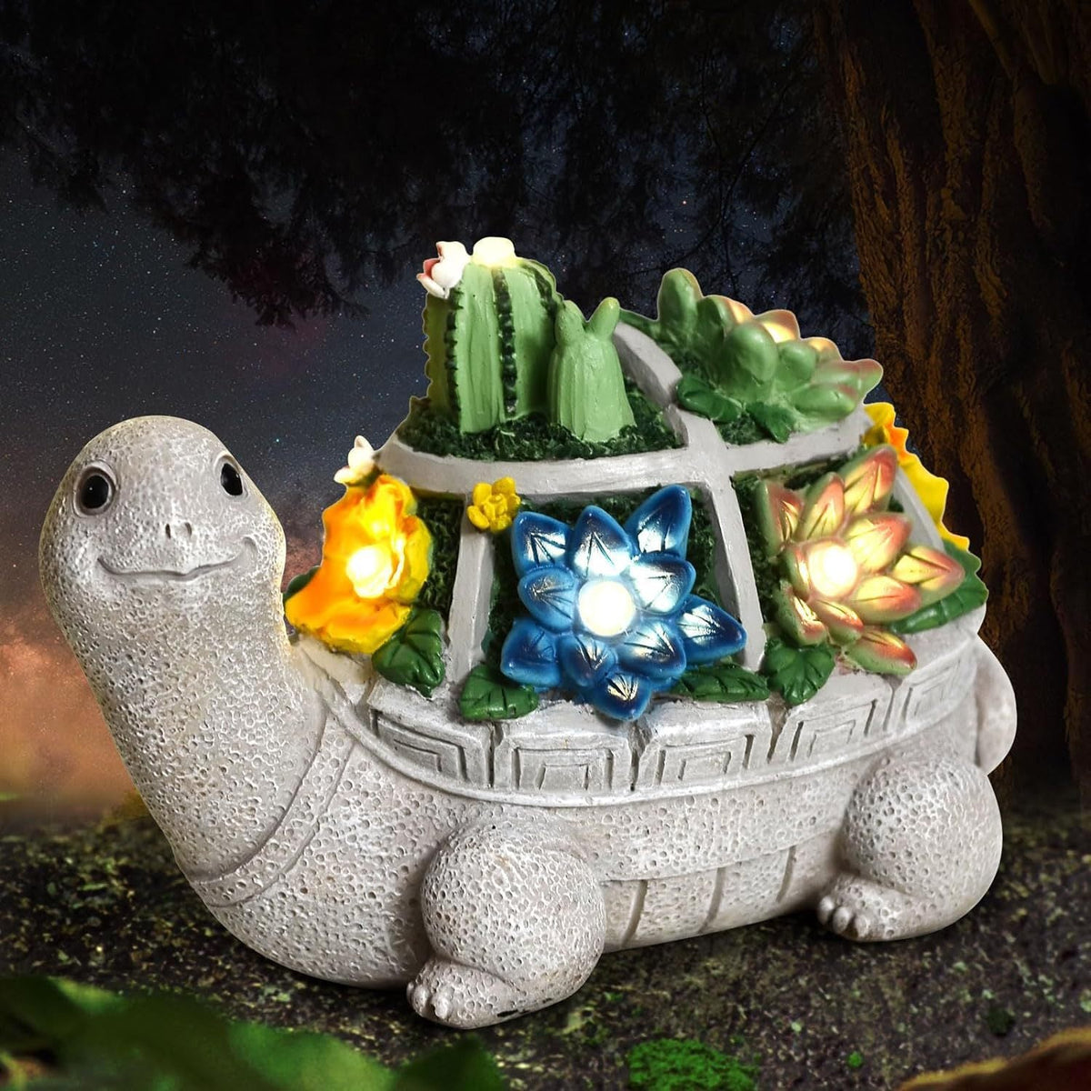 Playful Solar-Powered LED Garden Statue Frog on Turtle Resin Ornament | Thrascher