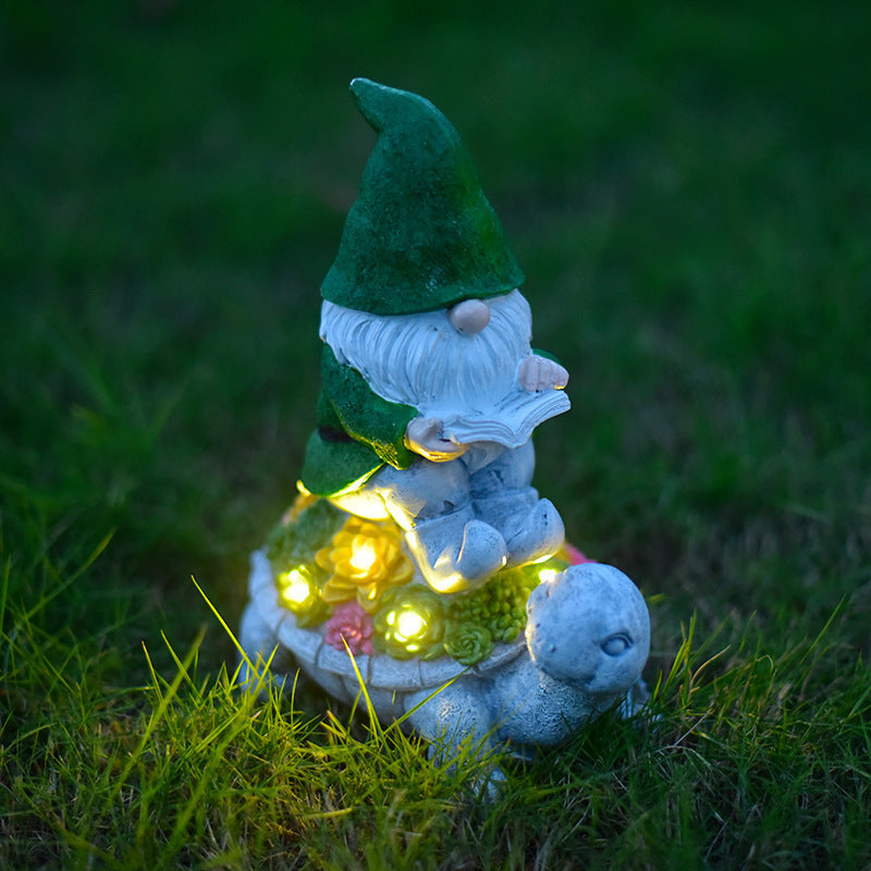 Playful Solar-Powered LED Garden Statue Frog on Turtle Resin Ornament | Thrascher