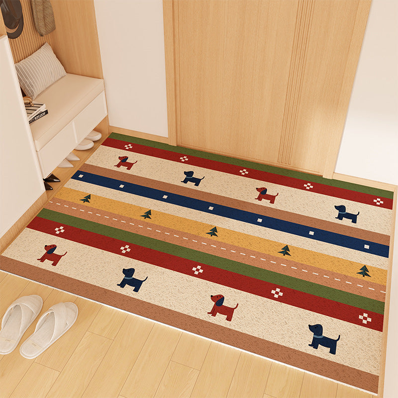 Playful Striped Dog Print Welcome Mat | Thrascher