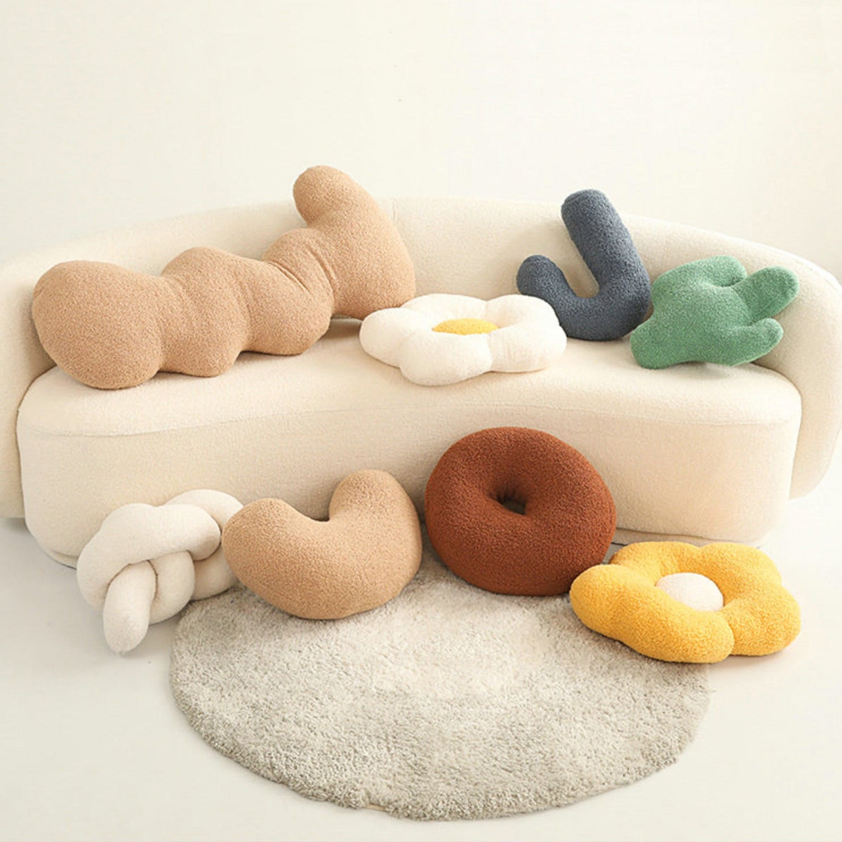 Plush Polyester Decorative Cushions in Multiple Shapes and Sizes