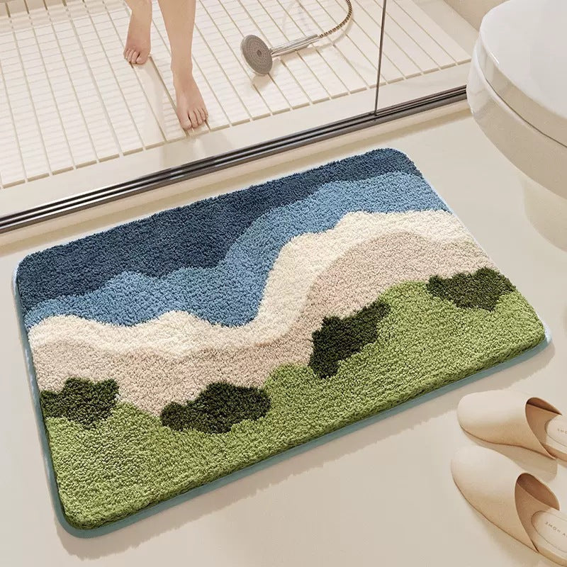 Plush Wave-Pattern Bathroom Mat | Thrascher