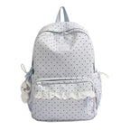 Polka Dot Ruffled Backpack with Water-Resistant Fabric and Front Pocket, view 2