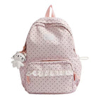 Polka Dot Ruffled Backpack with Water-Resistant Fabric and Front Pocket, view 3