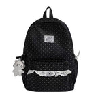 Polka Dot Ruffled Backpack with Water-Resistant Fabric and Front Pocket, view 4