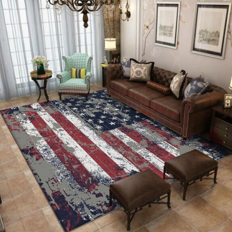 Polyester USA Flag Pattern Rug, Red, Washable, Non-Slip Backing, view 7