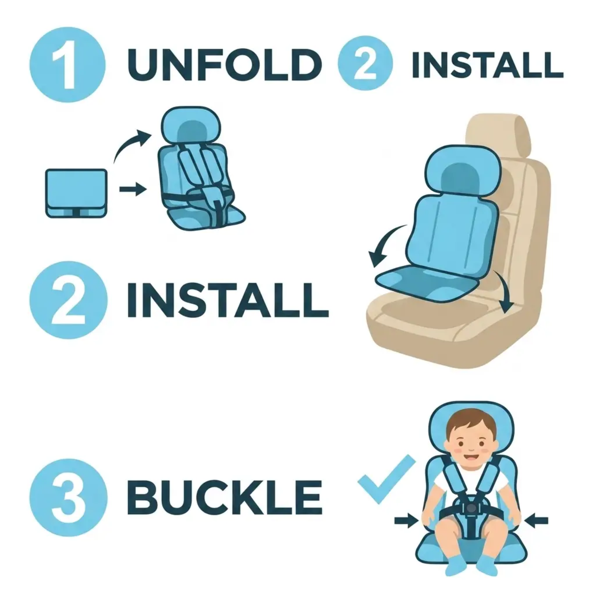 Portable Foldable Child Car Booster Seat with 5-Point Harness, view 4