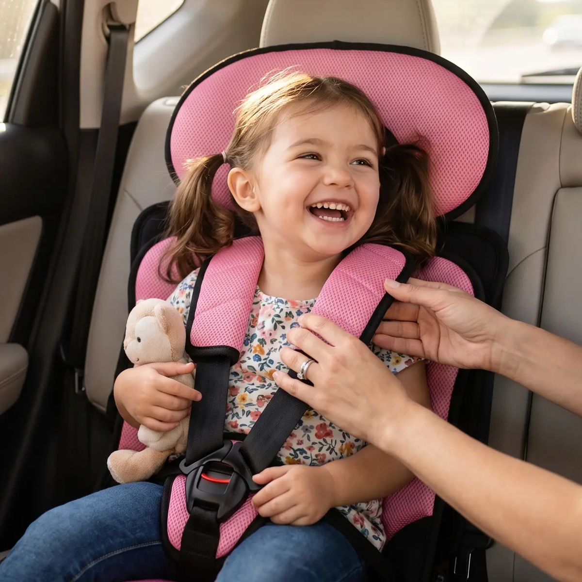 Portable Foldable Child Car Booster Seat with 5-Point Harness, view 7