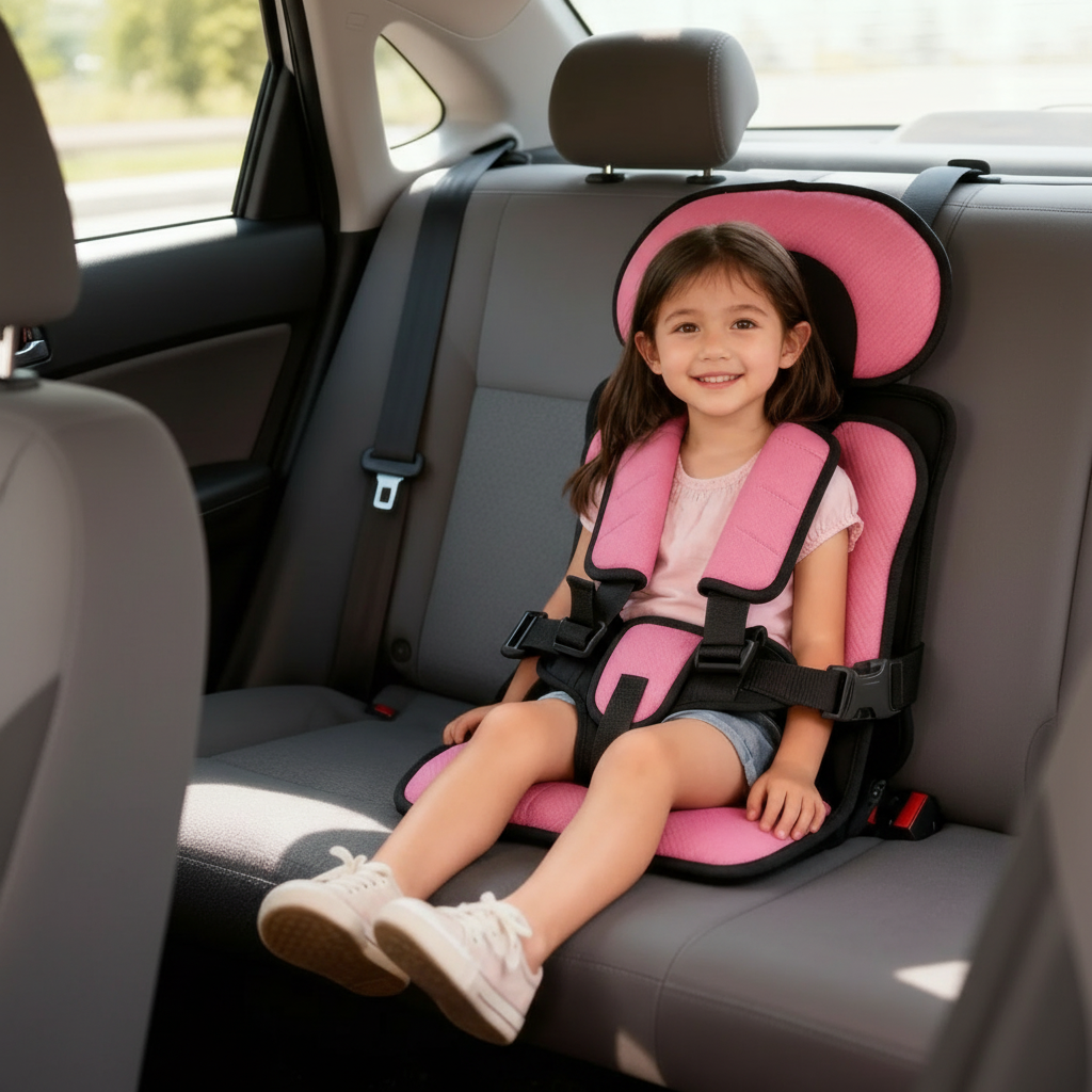 Portable Foldable Child Car Booster Seat with Five-Point Harness
