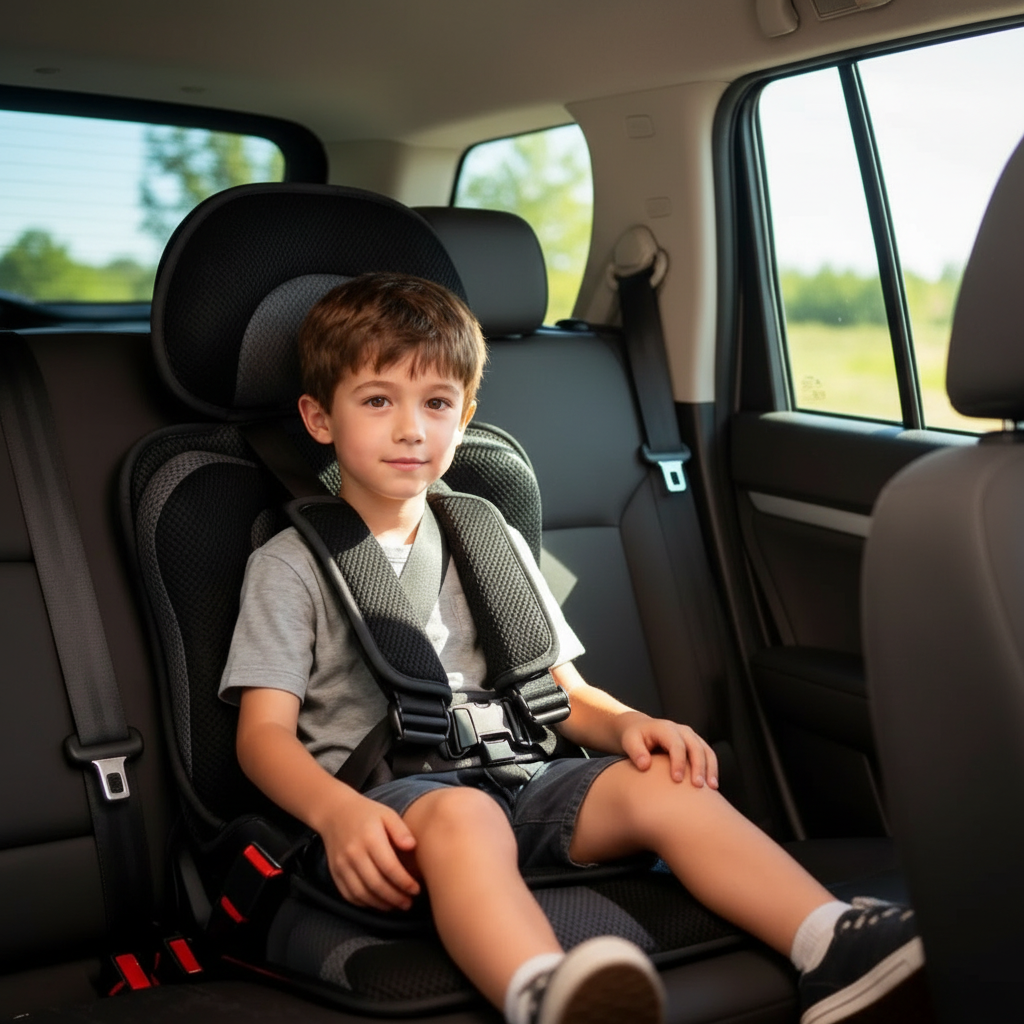 Portable Foldable Child Car Booster Seat with Five-Point Harness