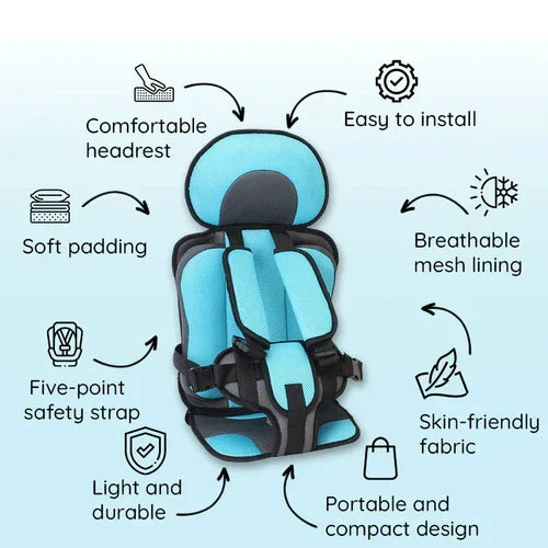 Portable Foldable Child Car Booster Seat with Five-Point Harness