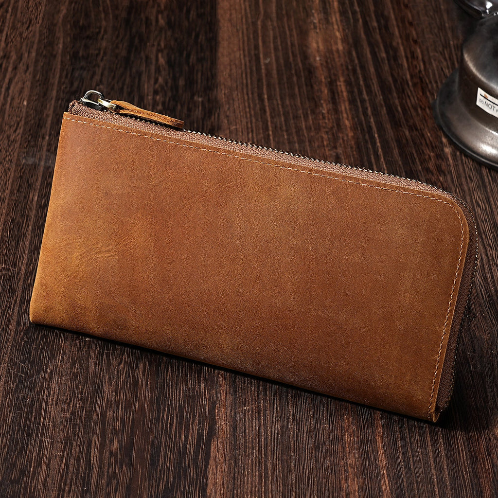 Premium Leather Zippered Travel Wallet with RFID, Multiple Compartments