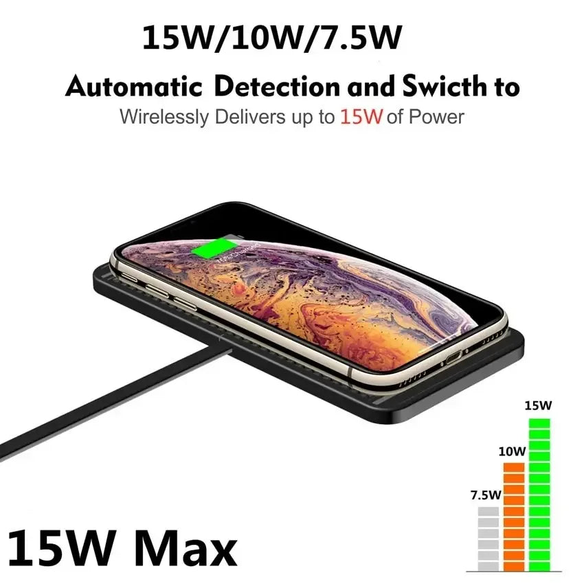 Qi Wireless Charging Pad, 15 W, 6 mm Non-Slip Silicone, USB-A, view 4