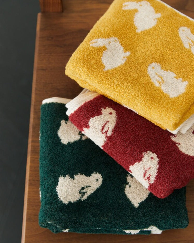 Rabbit Print Cotton Bath Towel, 27.6 x 55.1 in, Machine Wash at 40°C, view 4
