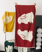 Rabbit Print Cotton Bath Towel, 27.6 x 55.1 in, Machine Wash at 40°C, view 6