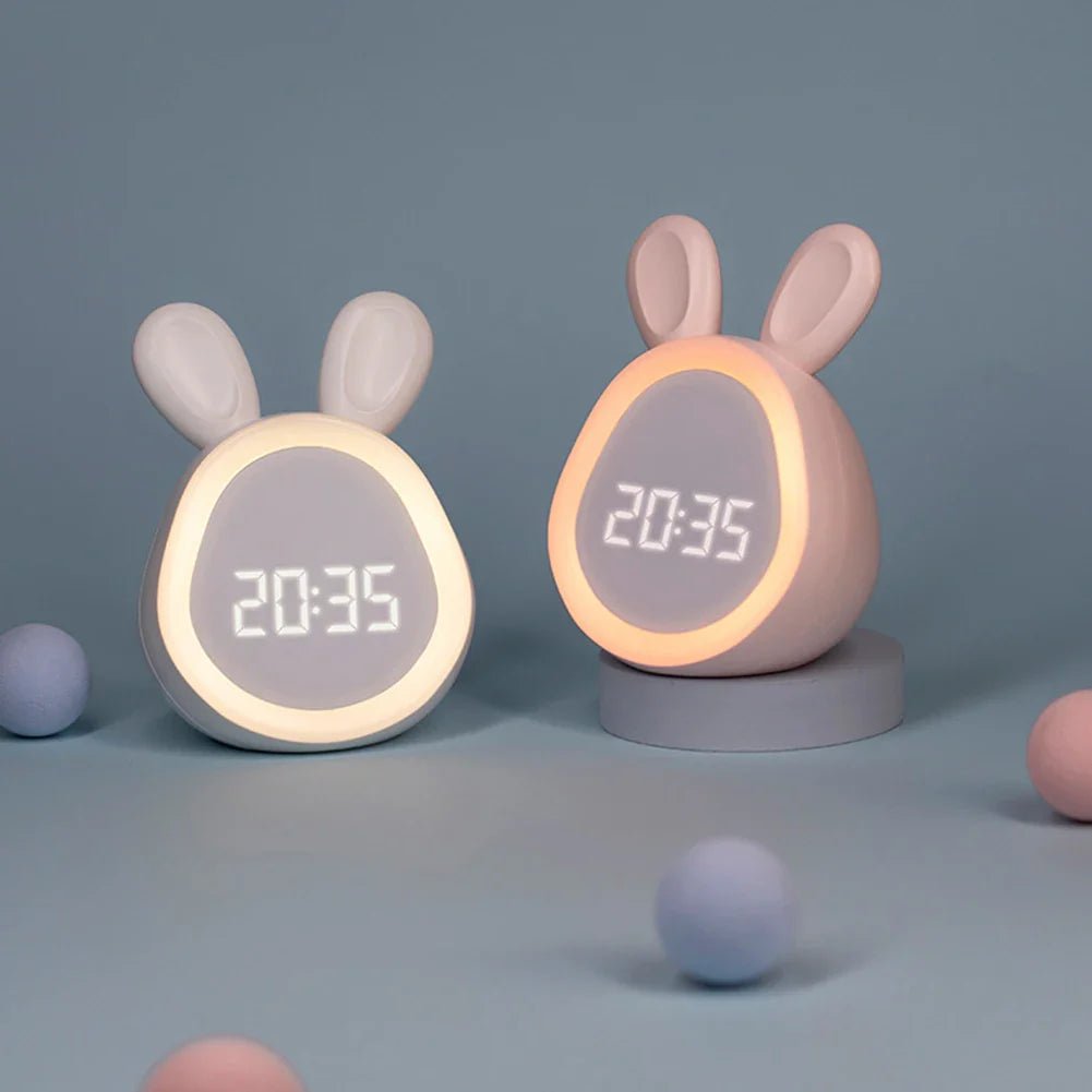 Rabbit-Shaped Kids' Alarm Clock with Dimmable LED Night Light, view 2
