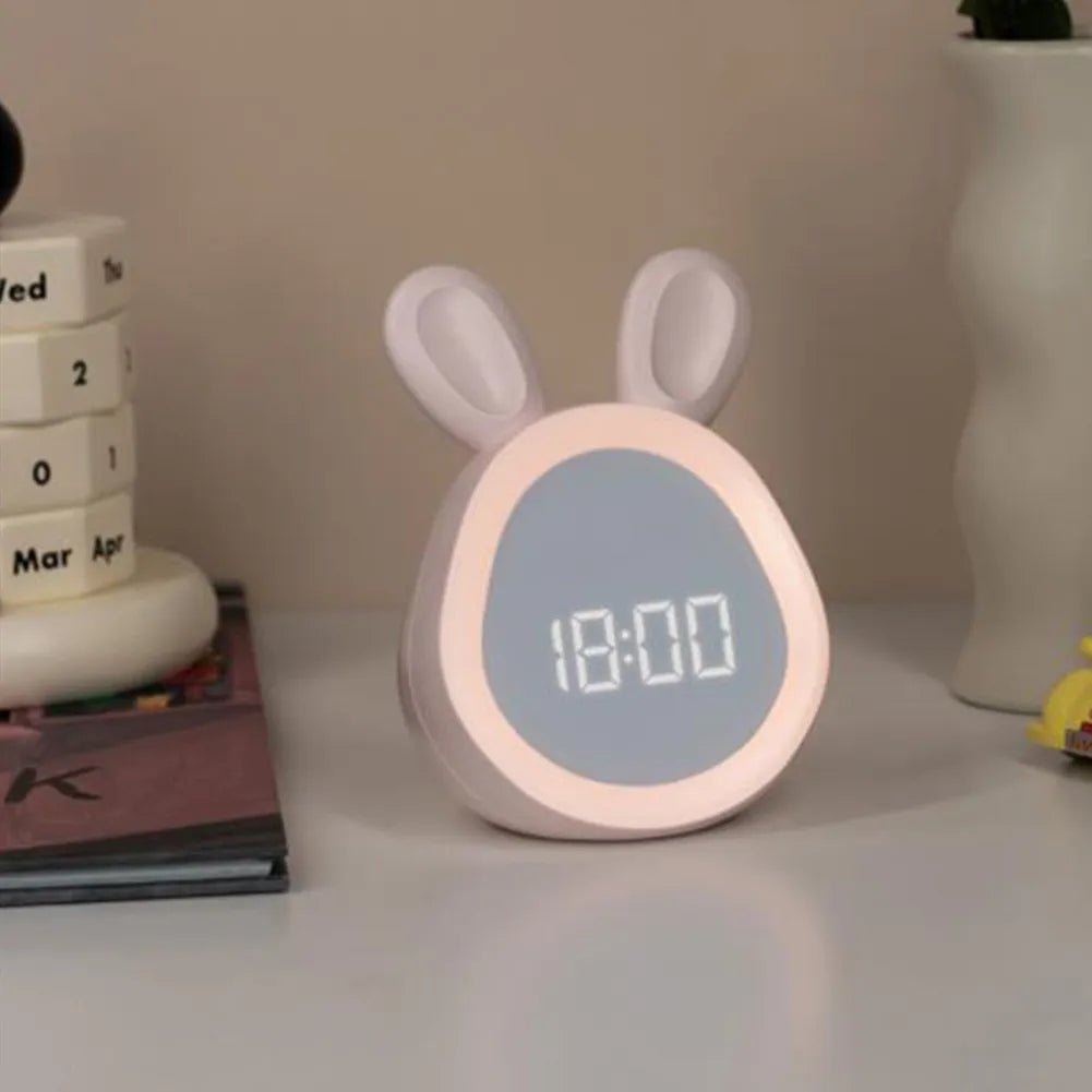 Rabbit-Shaped Kids' Alarm Clock with Dimmable LED Night Light, view 3