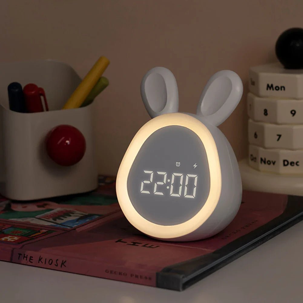 Rabbit-Shaped Kids' Alarm Clock with Dimmable LED Night Light, view 5
