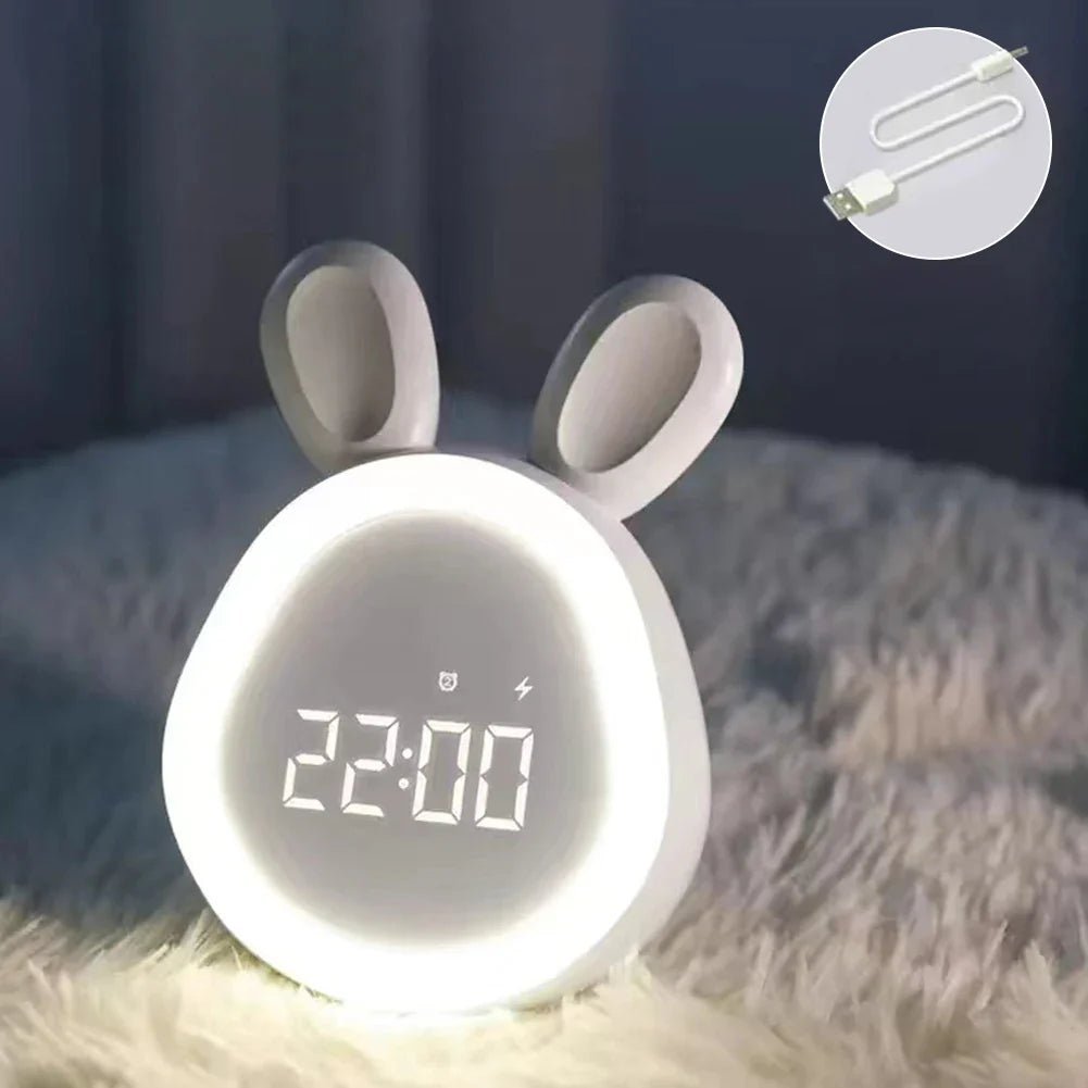 Rabbit-Shaped Kids' Alarm Clock with Dimmable LED Night Light, view 8