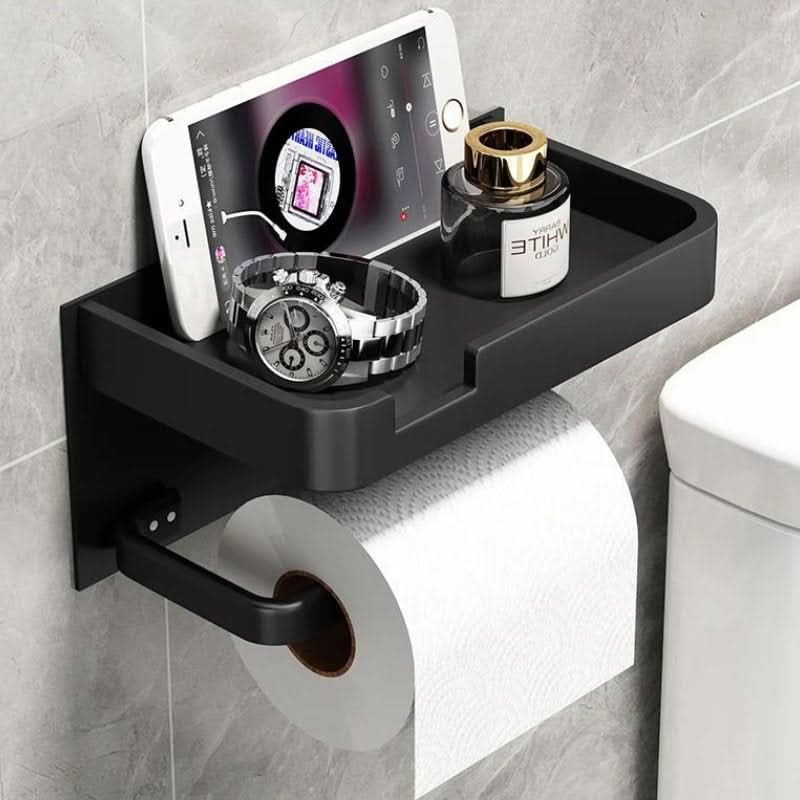 Wall-Mounted Metal Toilet Paper Holder with Adhesive or Screw Installation