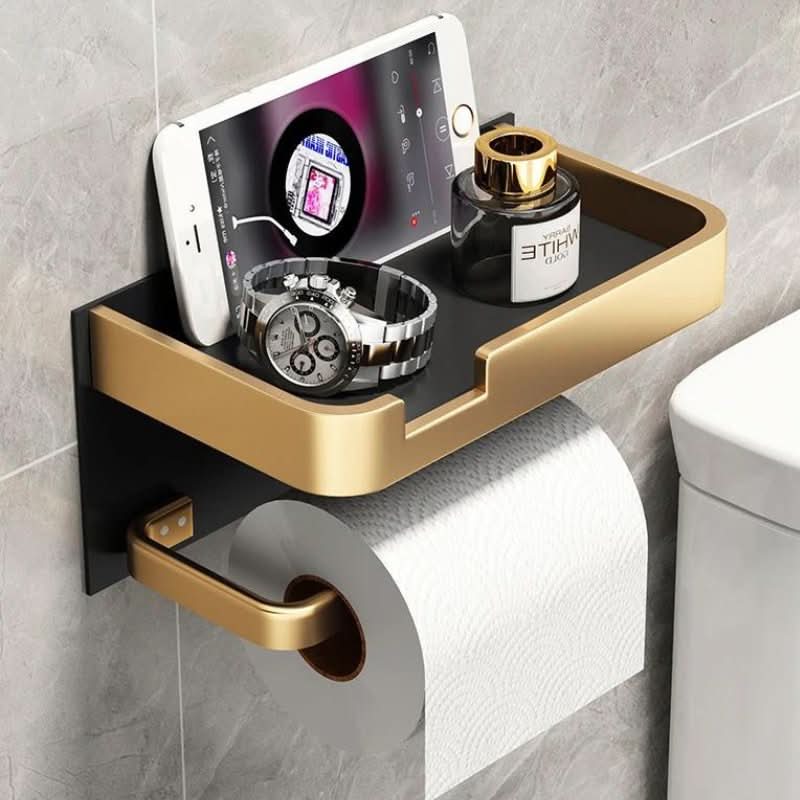 Wall-Mounted Metal Toilet Paper Holder with Adhesive or Screw Installation
