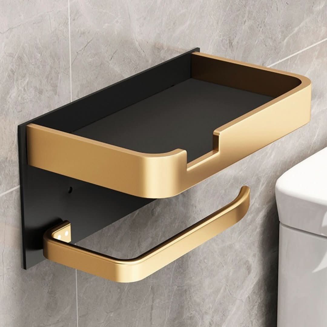 Wall-Mounted Metal Toilet Paper Holder with Adhesive or Screw Installation