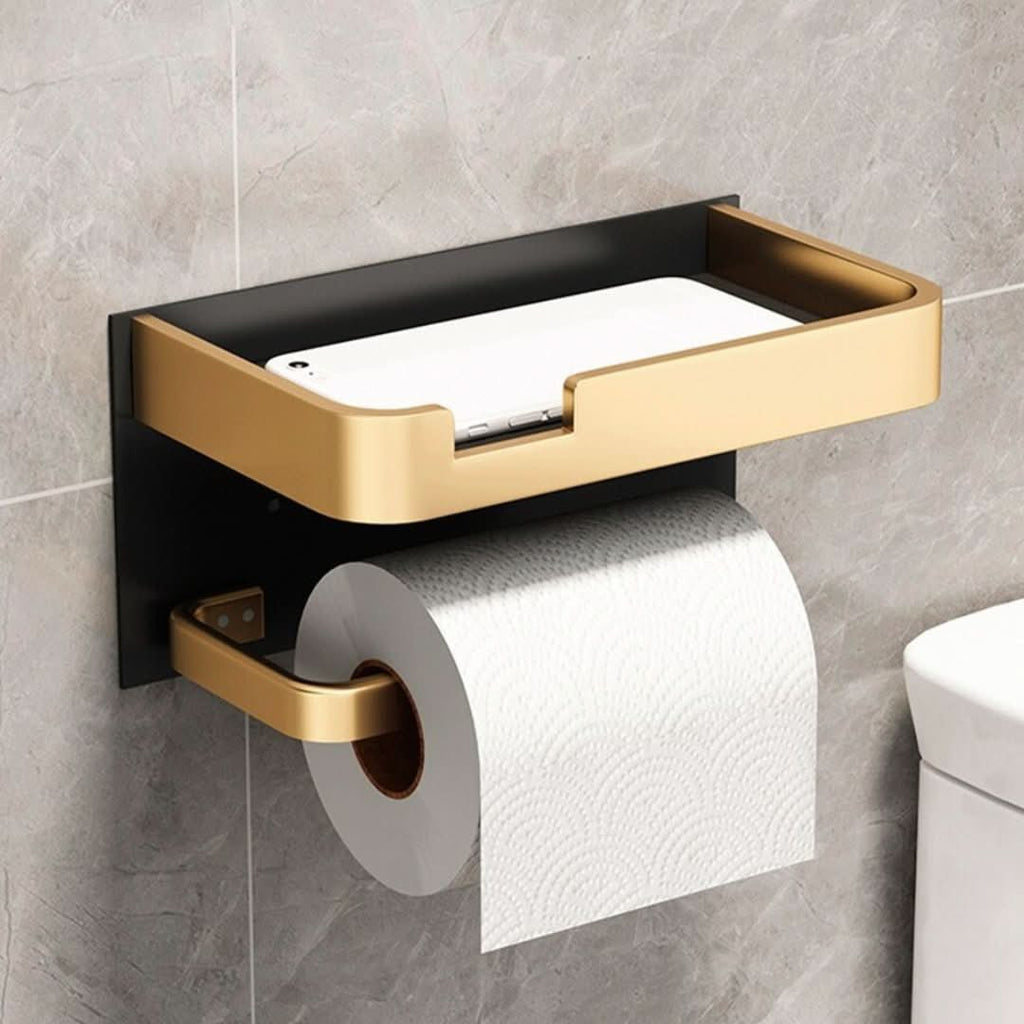 Wall-Mounted Metal Toilet Paper Holder with Adhesive or Screw Installation