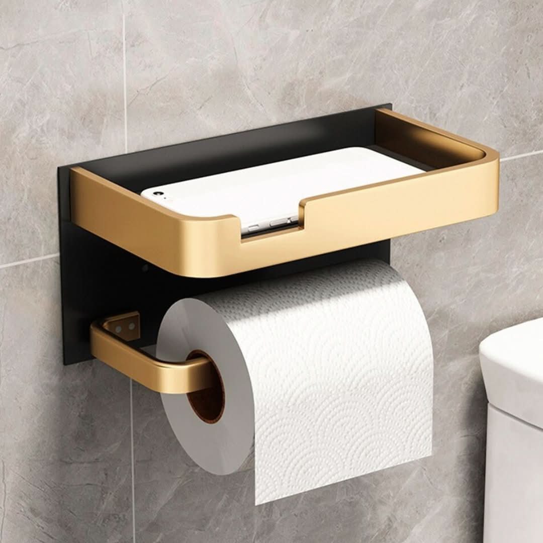 Wall-Mounted Metal Toilet Paper Holder with Adhesive or Screw Installation