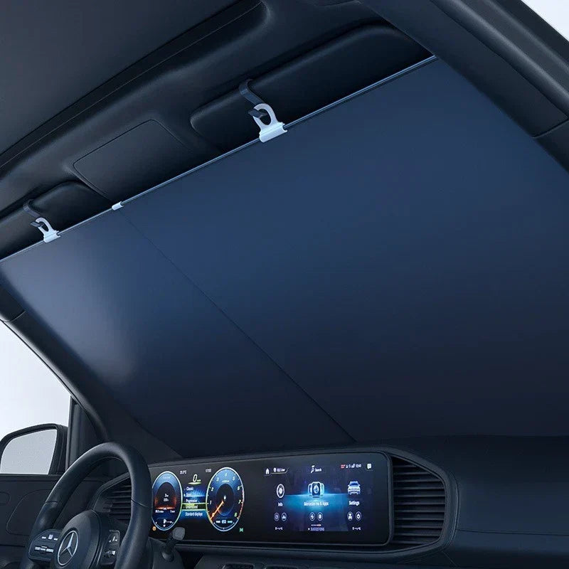 Retractable Car Windshield Sunshade, Silver Titanium Coating, Aluminum Alloy, view 2