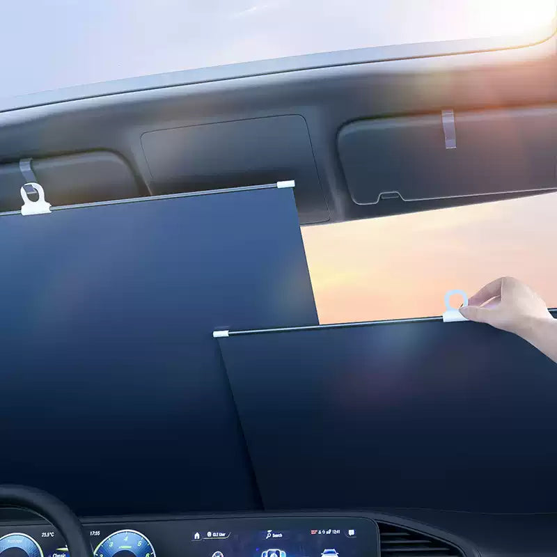 Retractable Car Windshield Sunshade, Silver Titanium Coating, Aluminum Alloy, view 3