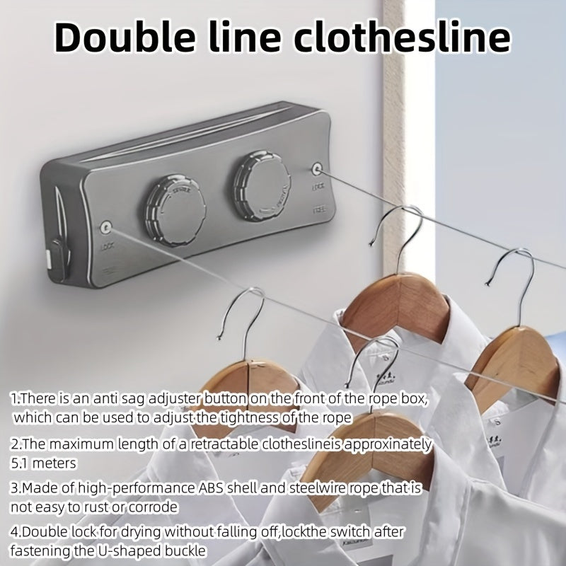 Retractable Double-Line Stainless Steel Clothesline, 5.1 m, view 5