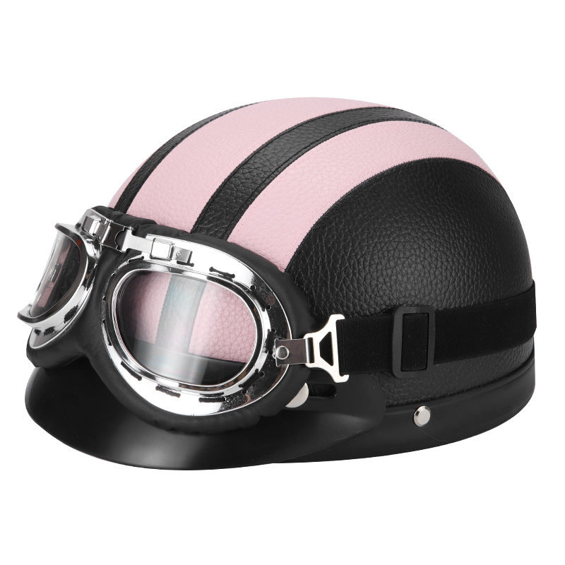Retro Open-Face Motorcycle Helmet with Detachable Aviator Goggles, view 11