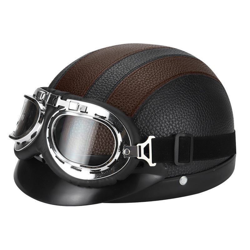 Retro Open-Face Motorcycle Helmet with Detachable Aviator Goggles, view 13