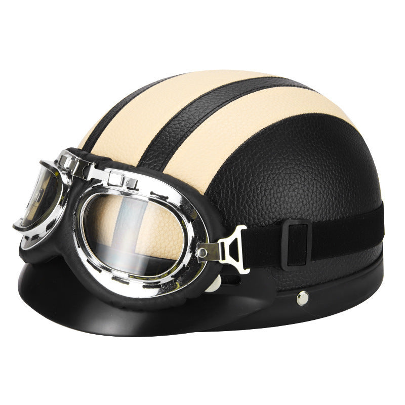 Retro Open-Face Motorcycle Helmet with Detachable Aviator Goggles, view 15