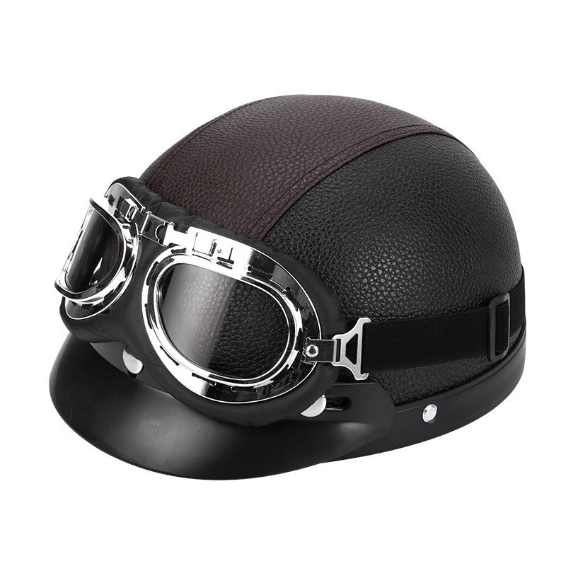 Retro Open-Face Motorcycle Helmet with Detachable Aviator Goggles, view 17