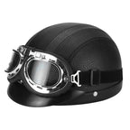 Retro Open-Face Motorcycle Helmet with Detachable Aviator Goggles, view 3