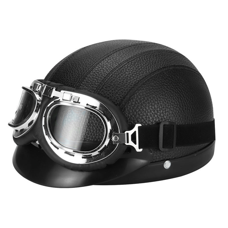 Retro Open-Face Motorcycle Helmet with Detachable Aviator Goggles, view 3