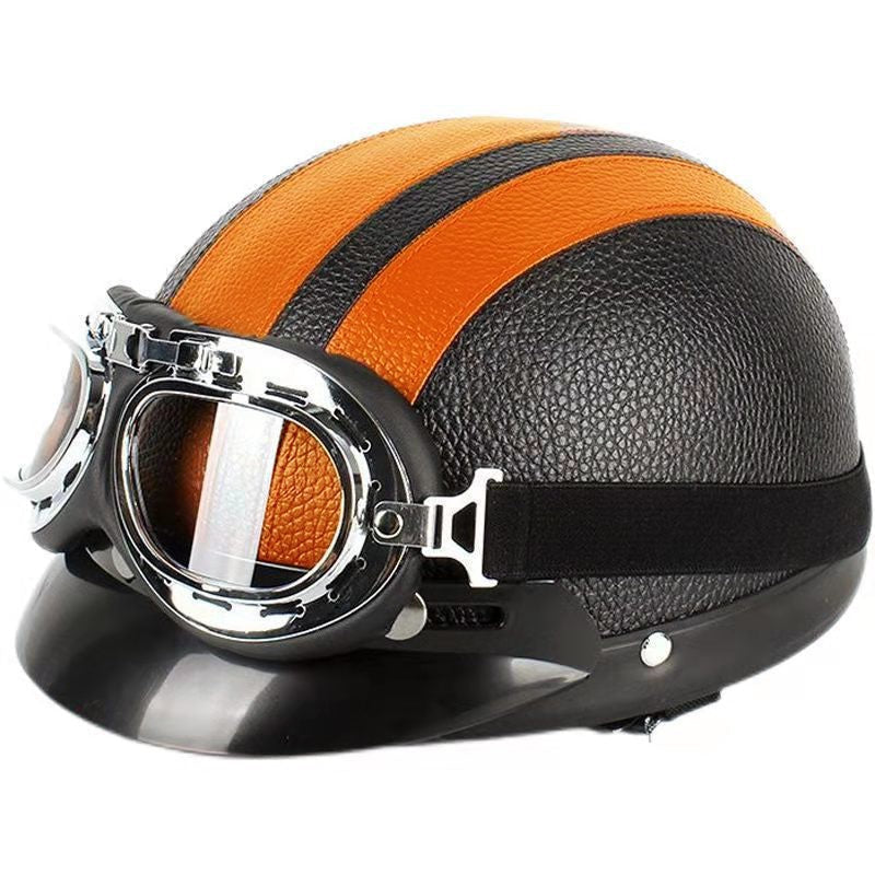 Retro Open-Face Motorcycle Helmet with Detachable Aviator Goggles, view 4